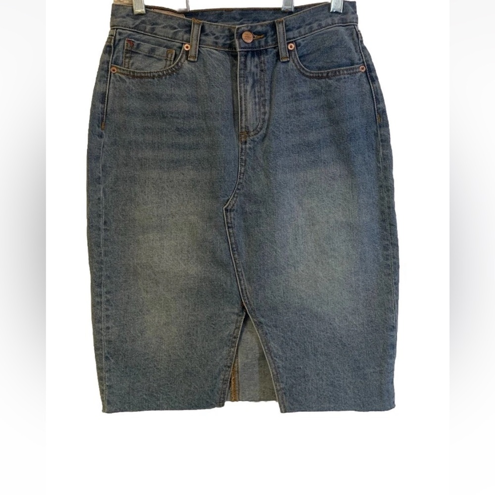 Marine Layer Celine Denim Midi Jean Skirt Size 4 Raw Split Hem Medium Wash